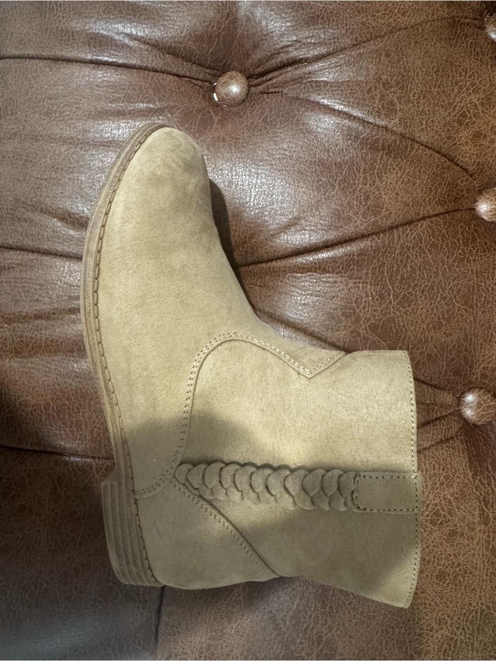 The Children's Place Suede Braided Western Boots in Beige